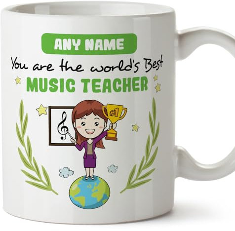 MUGFFINS Personalised Mug for Music Teacher Woman - in English - You are World's Best - Funny Custom Gift for Colleagues - Ceramic 11oz Mug