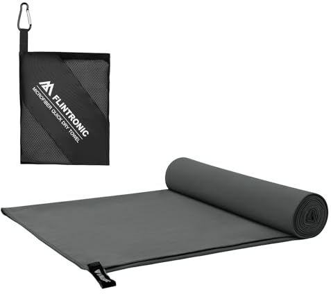 flintronic Mikrofaser Handtuch, 200x100cm Groß Badetuch, Schnelltrocknend Mikrofaser Handtücher, Sporthandtuch, Reisehandtuch, Strandhandtuch für Gym Strand Sauna, Dunkelgrau