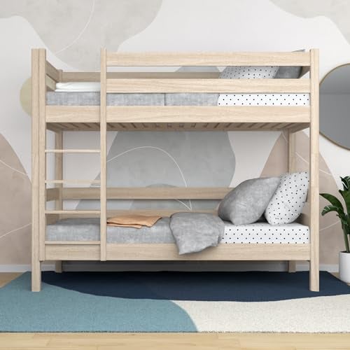 N-wood N01 Etagenbett, Hochbett 80x200 cm, aus Eichenholz, 2 Leitermontageseiten, 2 getrennte Betten, Stabile Massivholzkonstruktion,Lattenrost im Set, Skandinavischer Stil, gebleichtes Eichenholz