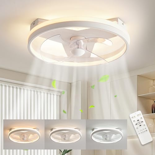 YUEEU 50CM Ventilador de Techo con Luz, Atenuación Lampara Ventilador Silencioso de 6 Velocidades Control Remoto Iluminación de Ventilador para Sala de Estar, Comedor, Dormitorio, Cocina,Blanco…