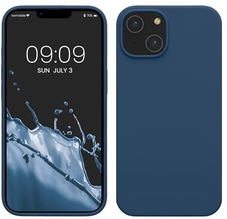 kwmobile Case for iPhone 14 Case - Slim Soft TPU Silicone Cover - Works with Wireless Charging - Dark Blue
