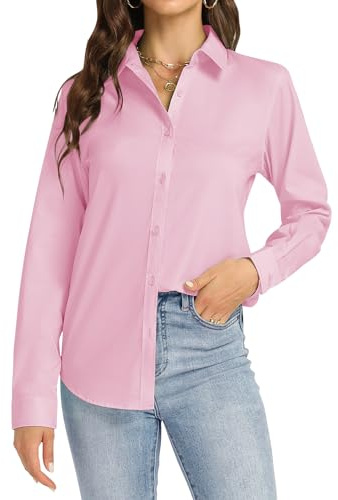 J.VER Women's Long Sleeve Stretch Dress Shirt Fitted Work Ladies Blouse | Cotton Non Iron, Formal Business Casual Smart, Plain Tops for Office Executive Workwear, Button Down Shirts, Fashion Clothes