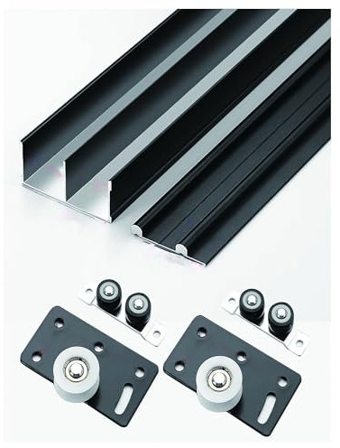 Kit de quincaillerie for porte coulissante escamotable, aluminium, rail de porte de placard, coulisse en douceur et en silence(Black,120cm)