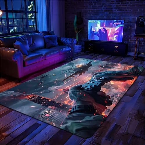 Arzunsy Sci-Fi Gaming Rug 120x180cm - Large Area Rug With Futuristic Controller Design - Non-Slip Soft Floor Mat for Game Room, Living Room, Bedroom - Modern Gaming Room Decor