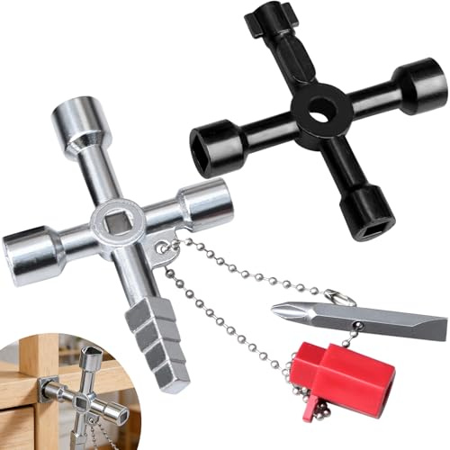Mythlon 2 Pièces Clé Universelle Multifonction 4 Voies - Clé en Croix avec Têtes Triangle et Carrée - pour Armoire Électrique, Compteur Électrique, Gaz, Eau, Ascenseur