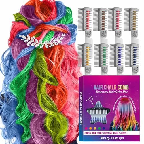8 Farben Festlicher Spaß Haarkreide-Kämme,Haarkreide für Mädchen,Auswaschbare Temporäre Haarfarbe für Geburtstag,Weihnachten,Silvester,Cosplay,DIY-Partys(8)