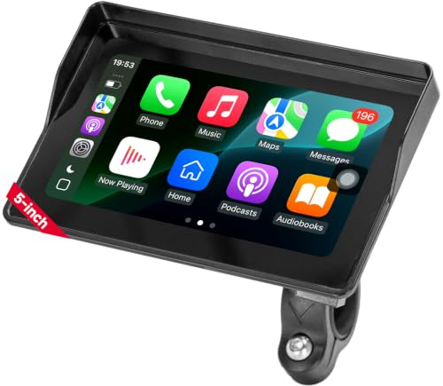 KEMIMOTO Motorrad Carplay Display 5 Zoll, Wireless Apple Carplay & Android Auto Kompatibel, Wasserdicht IP67 Motorrad Navi, Handschuh Bedienung, Automatische Helligkeitsanpassung, HD-Farbdisplay