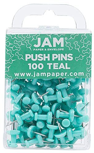 JAM PAPER Colourful Push Pins - Teal Pushpins - 100/Pack