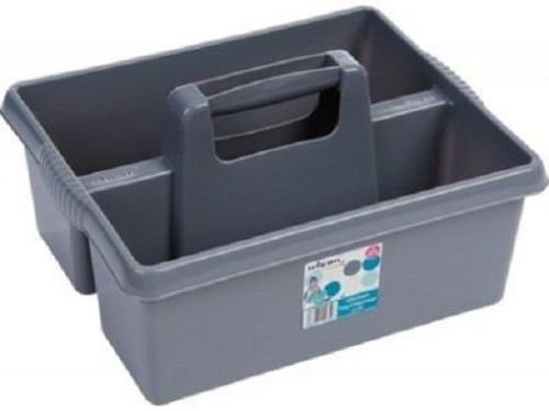 Plastic Handy Kitchen Cleaning Tool Box Utility Caddy Storage Tidy Organiser Tote Tray Large Strong Cleaners Carry Tray Basket Boxes (Silver/Grey)