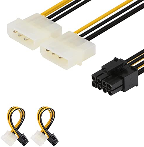 J&D 2er Pack 8 Pin PCIe auf 2x 4 Pin LP4 Molex Stromkabel Adapter - 15cm, Schwarz