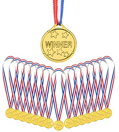 AUERVO 50 Stück Gold Kunststoff Gewinner Medaillen Kinder Party Award Medaillen mit Halsbändern für Kinder Sportpreise Partygeschenke