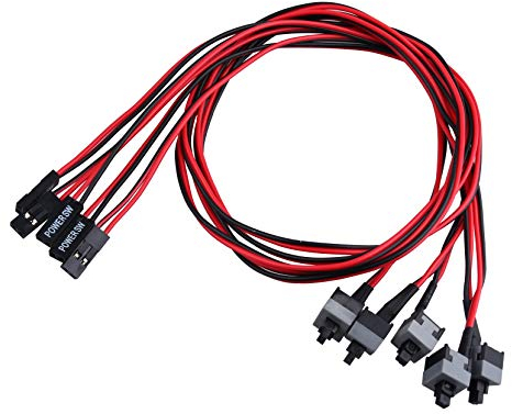 Jopto Juego De 5 Interruptores De Placa Base Para Ordenador ATX (50 CM, Con Botón De Encendido), Color Rojo Y Negro