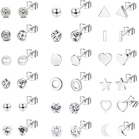Milacolato 18 Paare Chirurgenstahl Ohrringe Set - Medizinische Flatback Hypoallergene Helix Tragus Knorpel Piercing für Damen und Männer - Edelstahl