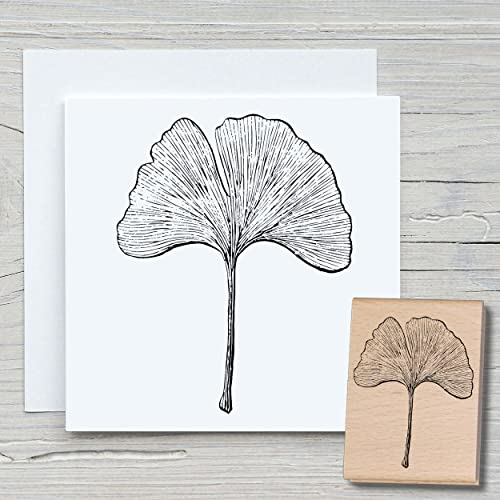 NEWSTAMPS Stempel Ginkgoblatt Motivstempel groß aus Holz & Gummi zum Karten basteln, Holzstempel, Blumen, Pflanzen, Floral, Wiese, Gräser, Scrapbook, Textilstempel, Deko, Kinder