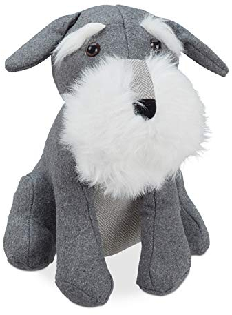 Relaxdays Türstopper Hund, Stoff, mit Sand gefüllt, für Boden, innen, schwer, Deko Türsack Tier, HxBxT 25x19x32 cm, grau