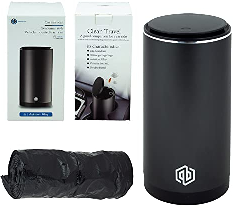 PARMALAK Cubo de Basura de Coche de Aluminio y PVC, Papelera para Coche, Organizador Interior de Coche, contenedor de Almacenamiento, con Cierre automático, Cenicero, Accesorios de Coche