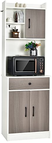 COSTWAY Buffet, Armoire Vaisselier 3 Portes avec Tiroir, Meuble Cuisine avec Passe-Câble, 3 Étagères, Placard, Kit Anti-basculement, 60 x 40 x 180 CM (Blanc)