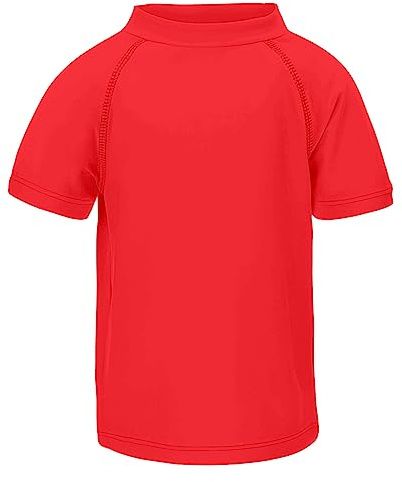 LACOFIA Boys Short Sleeve Rash Vest Kids UPF50+ Sun Protection Swim Tops Children Rash Guard Quick Drying Red 9-10 Years