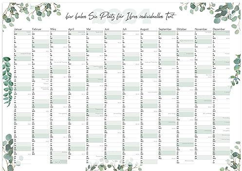 Jahreskalender 2025 Wandkalender personalisiert DIN A2 & A1, Wandplaner, Jahresplaner mit Textfeld zum personalisieren Kalender