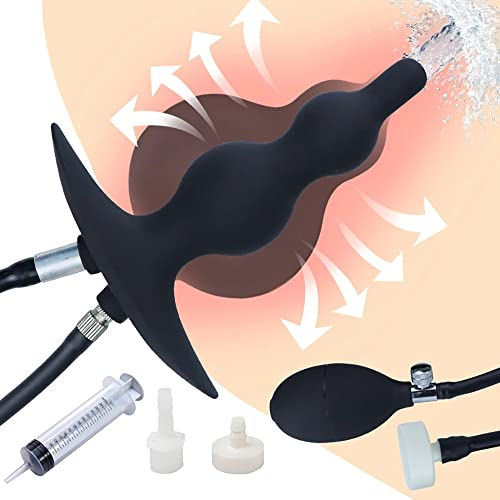 Jixaxe Aufblasbar Analplug mit Einlauf Wassersprühfunktion Analdusche Silikon Große Analkugeln Buttplug Analstöpsel Anus Expansion Vaginal Anal Spülung Enema Irrigator Sexspielzeug für Frauen Männer