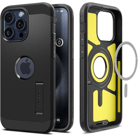 Spigen Tough Armor MagFit Case for iPhone 15 Pro, Compatible with MagSafe Accessories - Black
