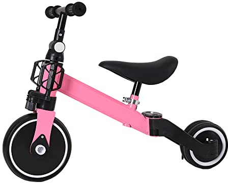 2 in 1 Kinder Dreirad & Laufrad & Balance Bike mit verstellbarem Sitz und Lenker, Kinder Tricycle mit abnehmbaren Pedalen, für Kinder von 1-3 Jahre alt-2 in 1 (rosa)