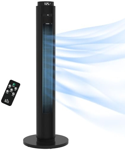 HOMCOM Ventilateur colonne, minuterie 12 heures, mode veille, 4 modes et 3 vitesses, ventilateur tour, oscillant 70° pour maison, chambre à coucher, bureau, noir