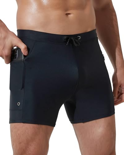 Arcweg Badehose Herren eng mit Taschen Enge Badeshorts Männer Jungen Sportlich Körperbetont Schwimmhose Badehose Boxer Badepants Sport Training Schwarz M(EU