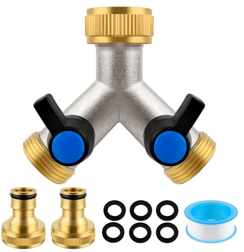 Vilomdur Rubinetto Doppio per Lavatrice 2-Vie Y-Distributore G 3/4, 2-Vie Y-Distributore, Ripartitore Rubinetto, Raccordo Y in Ottone con Valvola, Divisore Tubo Ottone per Bagno, Cucina, Tubo Giardino