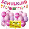 SCHULKIND Deko Einschulung Mädchen, Einschulung Schuleinführung Schulanfang Deko Set, Girlande Schulanfang + Zuckertüten Banner + 16 Rosa Luftballon mit ABC 123 Schultüte Motiv Konfetti Folienballon