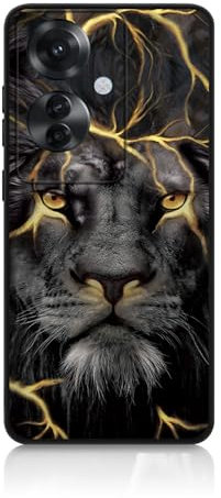 DiaryTown Coque pour Oppo Reno11 F 5G Étui en Silicone Noir Coque avec Animal Motif Mince Housse de Protection Souple Antichoc AntiRayure Case Cover Coque pour Reno 11F 5G - Lion d'or