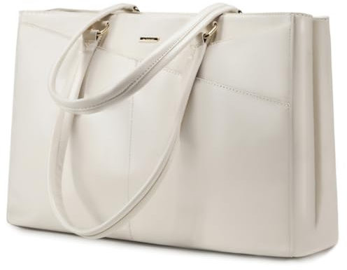 LOVEVOOK Laptoptasche Damen 15,6 Zoll, Handtasche Damen Arbeitstasche Lehrertasche Groß, Wasserdicht Shopper Tasche Schultertaschen Aktentasche Umhängetasche Tote Bag für Business Schule, Beige