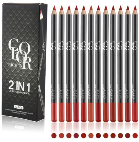 12 Colours Matte Lipstick Lip Liner Pencil Set, Slim Waterproof Pink Lip Linerr, High Pigmented Creamy Nude Lip Liners, Rich Moisture & Professional Shaping Lip Liner Set (01, Set)