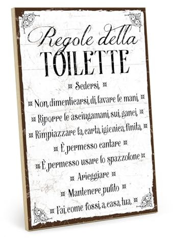TypeStoff Targa in legno con frase - REGOLE DELLA TOILETTE - in stile vintage con citazione, ideale come regalo e decorazione, a tema toilette, bagno, gabinetto - HS-00200-IT