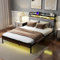 Multigot 4FT6/5FT Bed Frame with RGB LED Lights, Charging Station and Storage Headboard, Double/King Size Metal Slats Support Platform Bed Industrial Bed Base Mattress Foundation (5FT King)
