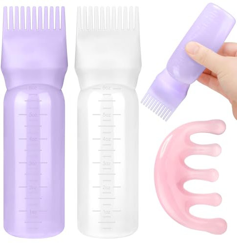 ProSuites 2 Pack Hair Oil Applicator Bottle with Massage Comb, 6OZ Capacity, Plastic Material, Hair Care, Salon Use