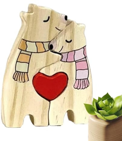 Wooden Puzzle, Cute Cartoon Bear Jigsaw with Scarf and Heart, Decorative Animal Sculpture, Tabletop Centerpiece Designed for Easy Assembly for Friends and Family, 1 Piece