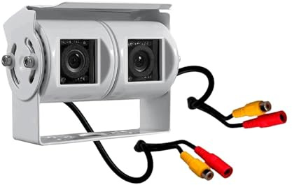 Omvänd kameramonitor backvy CCD-kamera ersättning för lastbil för buss dubbel lins vit omvänd kamera RV backup-kamera dubbel justerbar vinkel lins bil backkamera (15 m Av kablar) (10 m Av C