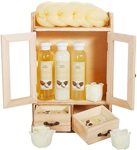 BRUBAKER Cosmetics - Coffret de bain - Beurre de karité - 10 Pièces - Armoire en Bois - Idée cadeau