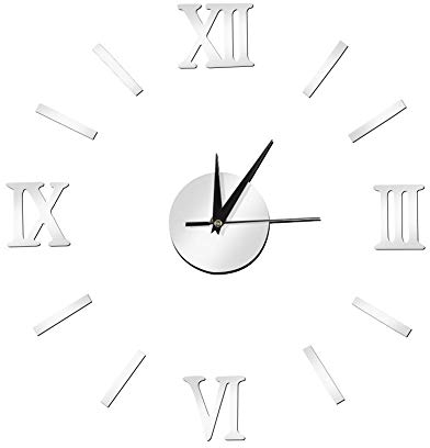 Orologio da Parete 3D Adesivi Murali Impermeabile DIY Orologio a Muro Silenzioso Fai da Te Moderno Digitale Orologio Decorativo per Casa Ufficio 50cm(Silver)