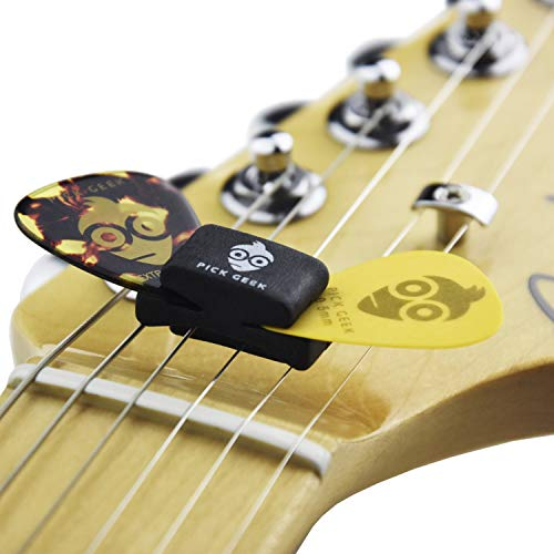 Pick Geek Wedgie Pick Holder Set | 6 x Wedgie Pick Holders | Fits Electric, Acoustic and Bass Guitars | Gifted in a Unique Linen Plectrum Bag | Includes a FREE Pick Geek Steel Pick