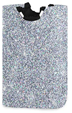 Mnsruu Silver Laundry Basket Collapsible Fabric Laundry Hamper Washing Bin Folding Clothes Bag (No Glitter)