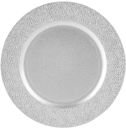 Argon Tableware Metallic Charger Plate - Hammered Silver - 33cm - Metallic Finish Reusable Dining Table Setting Plates for Christmas, Party Celebrations, Restaurant Decor Placemats
