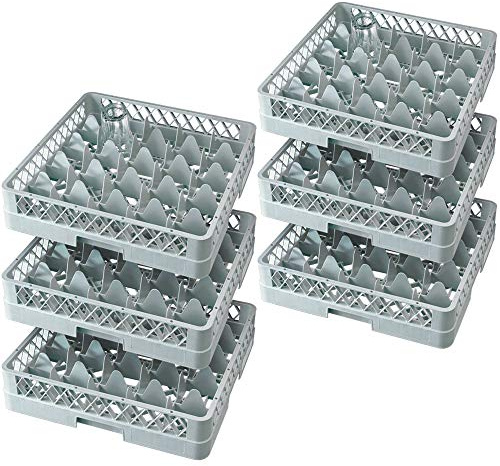 BRB 6x Spülkorb für Gläser und Tassen, LxB 500 x 500 mm, 25 Fächer, grau