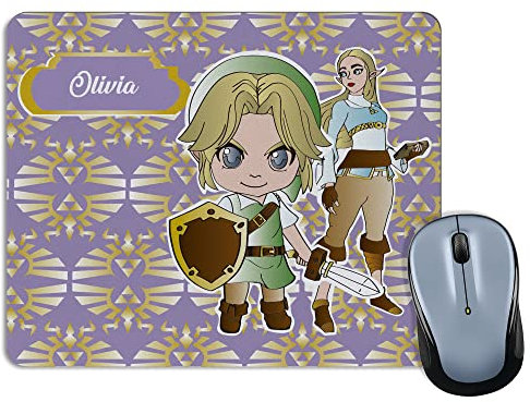 Tapis de Souris Noir. Tapis Souris Personnalisable. Tapis Gamer. 18x22cm. Base en Caoutchouc Antidérapant. Mouse Pad. Rectangulaire. Zelda