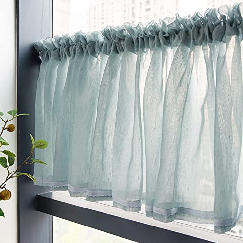 Kurzstore Gardine, Halbtransparent Unifarbige Scheibengardine Durchstangenzug Landhausstil Kleinfenster Gardine Leinenoptik Bistrogardinen für Wohnzimmer Badezimmer, 1 Stück-2-270x60cm(106x24in)