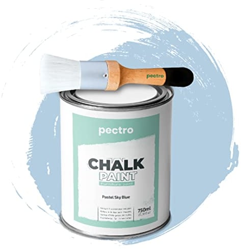PECTRO Pintura a la Tiza para Muebles 750ml + Brocha de madera especial Pack - Pintura para Muebles sin lijar - Pintura para Madera - Pintura Chalk Paint Efecto Tiza Colores (Celeste Pastel)