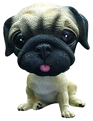 gofidin Wackelhund aus Kunstharz, lustiges Mops-Spielzeug, niedliche Wackelkopf-Welpenpuppen für Auto-Ornamente und Innendekoration
