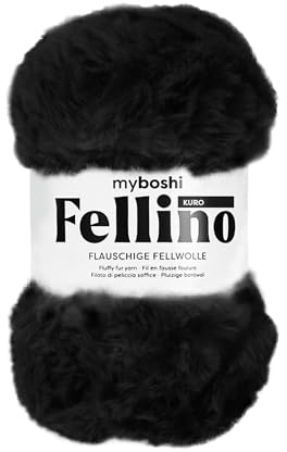 myboshi Fellino, flauschige Fellwolle, zum Häkeln und Stricken, Teddywolle in Felloptik, super bulky, 100g, Ll 65m Schwarz (Kuro) 1 Knäuel