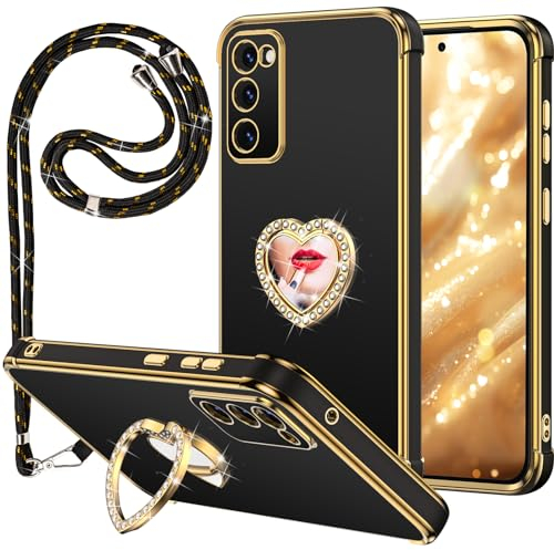 Miss Arts für Samsung Galaxy S20 FE Hülle, Handyhülle Samsung S20 FE mit Handykette, Frauen Mädchen Handyhülle mit Ring 360° Drehbarer Ständer, TPU Schutzhülle für Samsung Galaxy S20 FE Case, Schwarz
